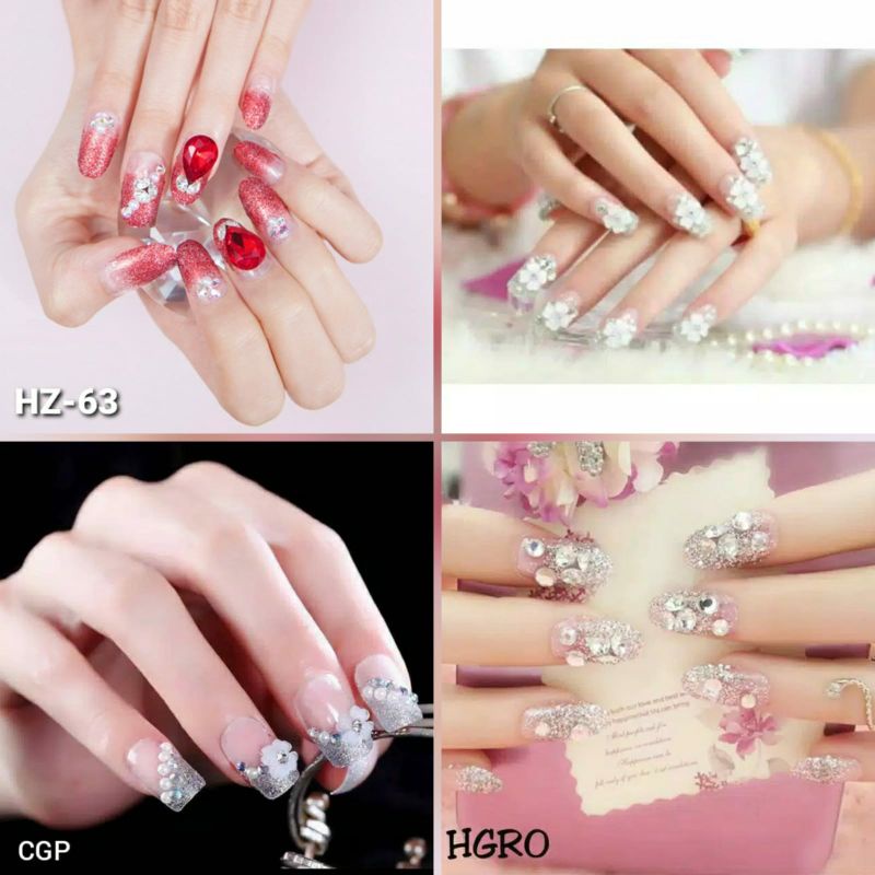 20 model kuku palsu 3d wedding fake nails bride 3d