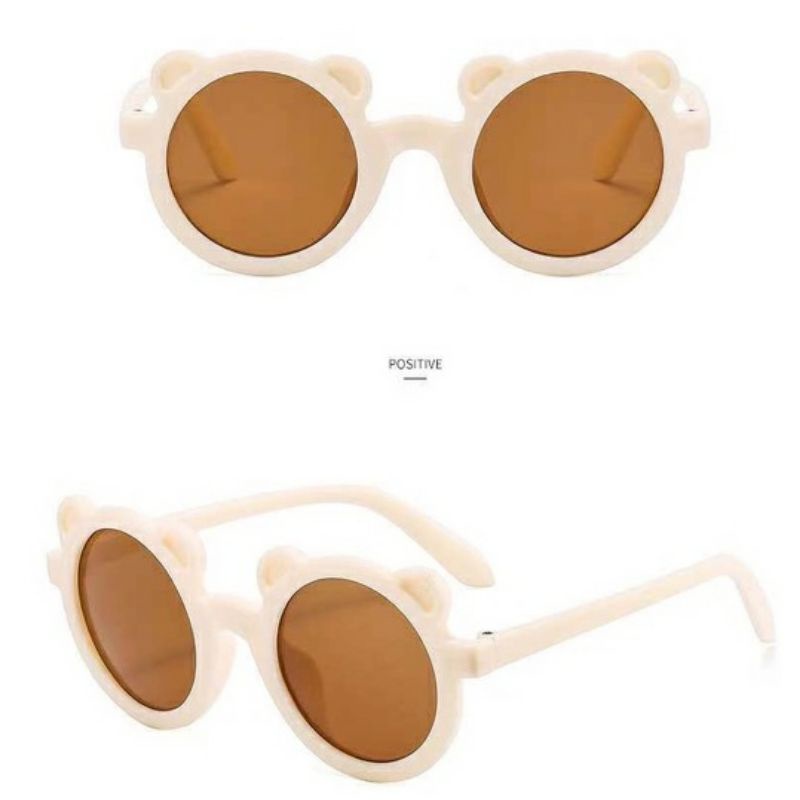 KACAMATA ANAK BULAT ANTI UV KEKINIAN / SUNGLASSES BABY ANTI UV / LUCU / RETRO-Cream telinga