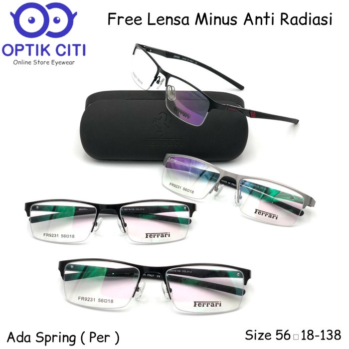 Kacamata Minus Pria - Frame Kacamata Pria Ferrari Super Free Lensa Minus Anti Radiasi