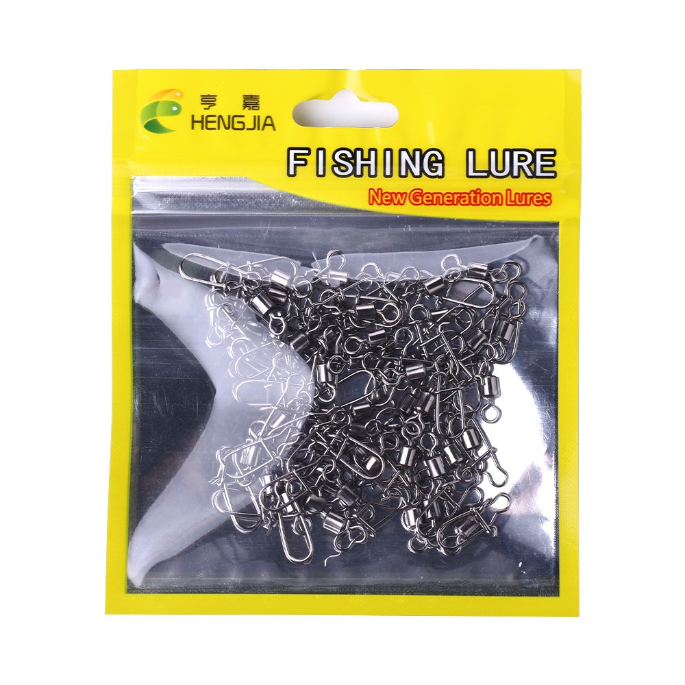 HENGJIA 50Pcs Kili-kili Pancing Rolling Swivel Bahan Stainless Steel