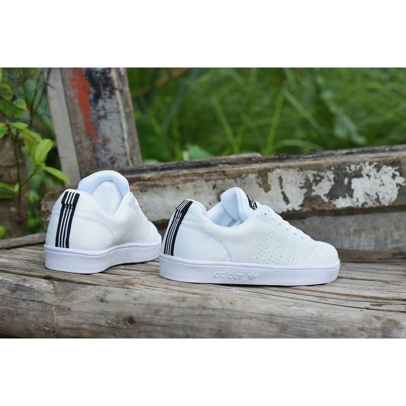 Sepatu Adidas Neo Advantec Full White Putih Polos Motif Hitam Sneakers Olahraga Kuliah Kerja Murah