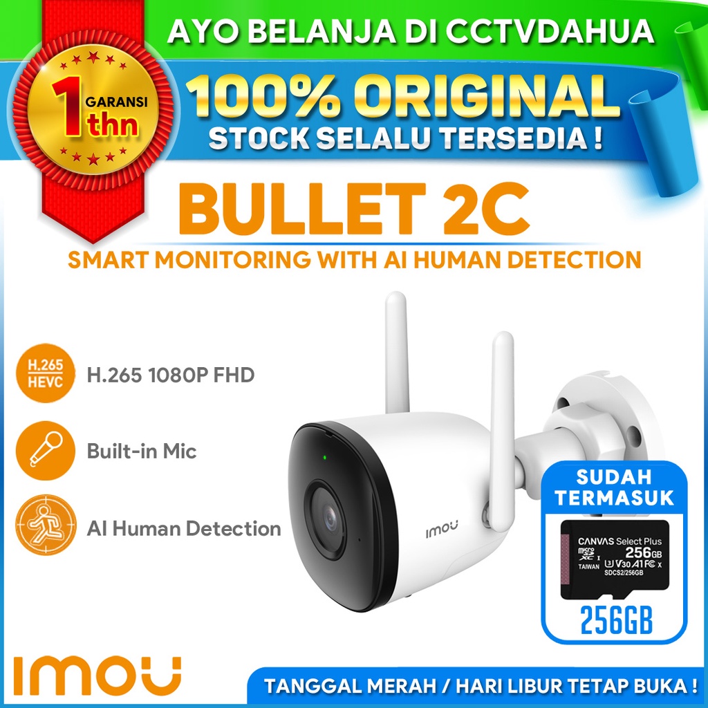 IMOU BULLET 2C IPC-F22P Free MicroSD 256GB 1080p H.265 Human Detection