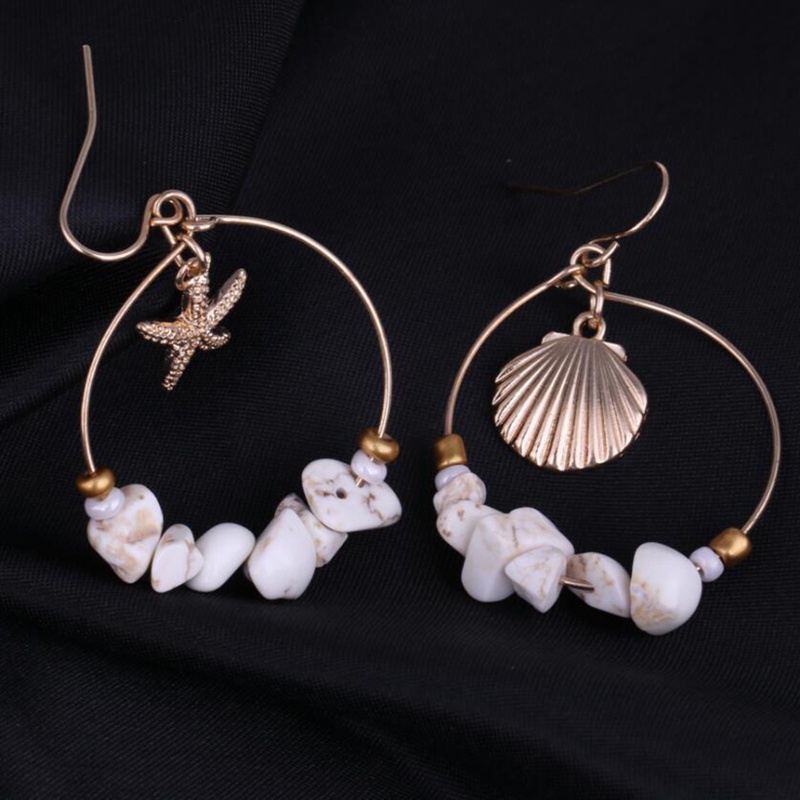 Anting Kait Gantung Desain Lingkaran Besarrumbai Kerang Gaya Boho Untuk Wanita