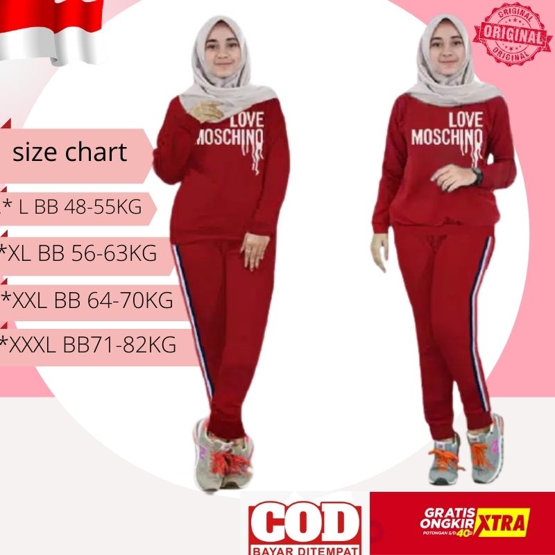 Baju Pakaian Kaos seragam Setelan Wanita Training Cewek Moschino Import Quality (