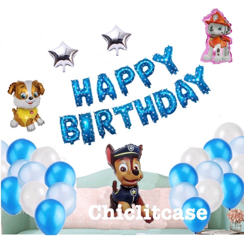 Paket set balon birthday anak chase paw patrol marshall