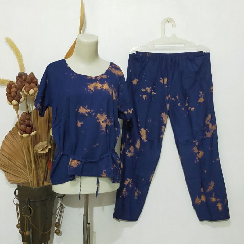 PREMIUM BAJU TIDUR PIYAMA PAJAMAS ONE SET RAYON VISCOSE TIE DYE MOTIF-Teddy 15