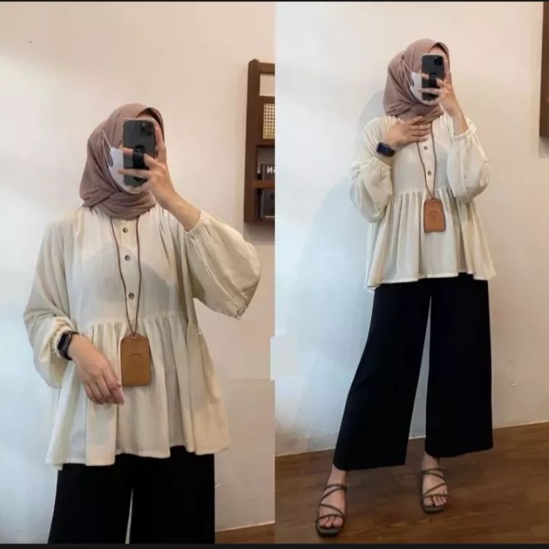 Invinov_Atasan tunik wanita bahan Cringcle airflow busui fredly tangan panjang all size