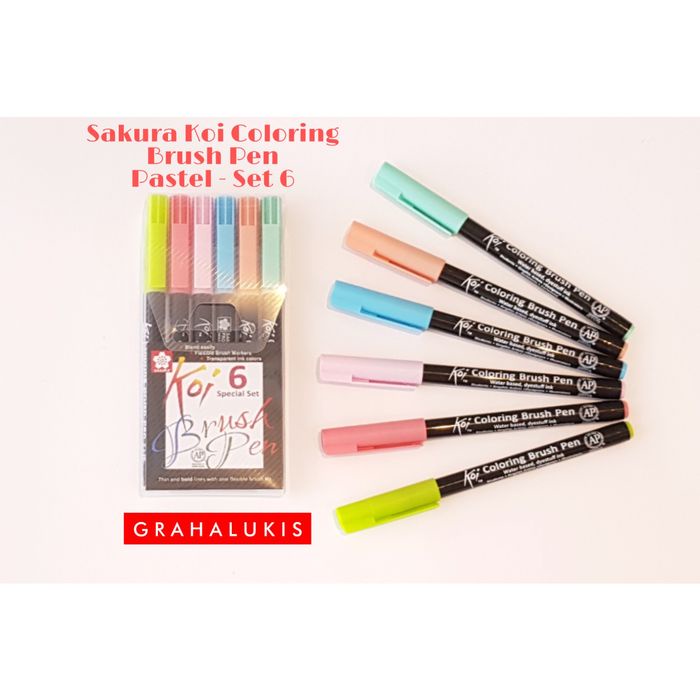 

kaligrafi-perlengkapan- sakura koi coloring brush pen pastel set 6 -perlengkapan-kaligrafi.