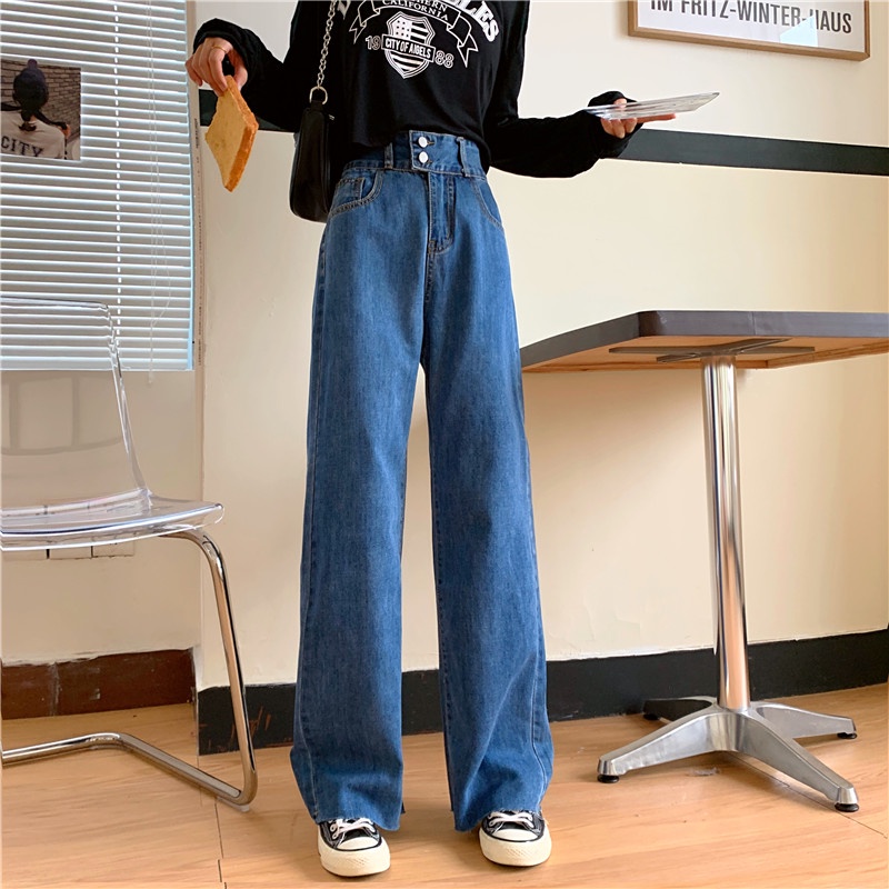 [COD&amp;READY STOK]Celana Jeans Wanita Loose Celana Panjang High Waist Straight Denim Pants