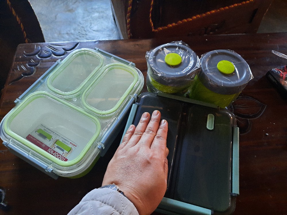 Lunchbox Set Tedemei 6943 Leakprof / Body Plastik / 1 Set Isi 3 Pcs / Pink Green Blue