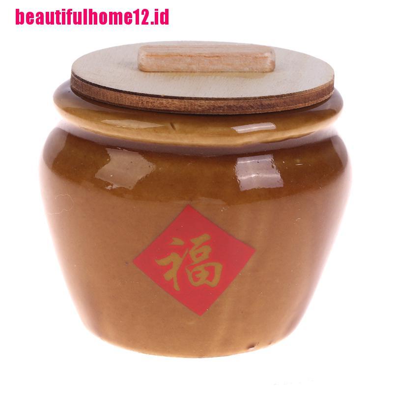 【beautifulhome12.id】1/12 Miniature Dollhouse Rice VAT Pretend Play Kitchen Toy