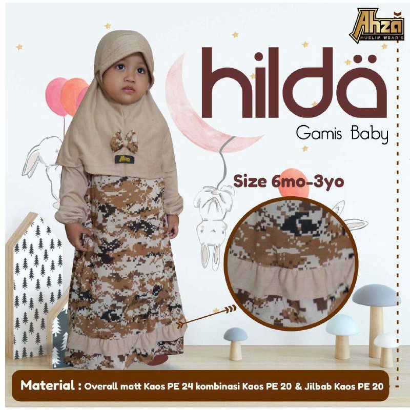 GAMIS BABY HILDA BY AHZA COLLECTION GAMIS BAYI SET HIJAB GAMIS SYARI SET KERUDUNG GAMIS KAOS MOTIF