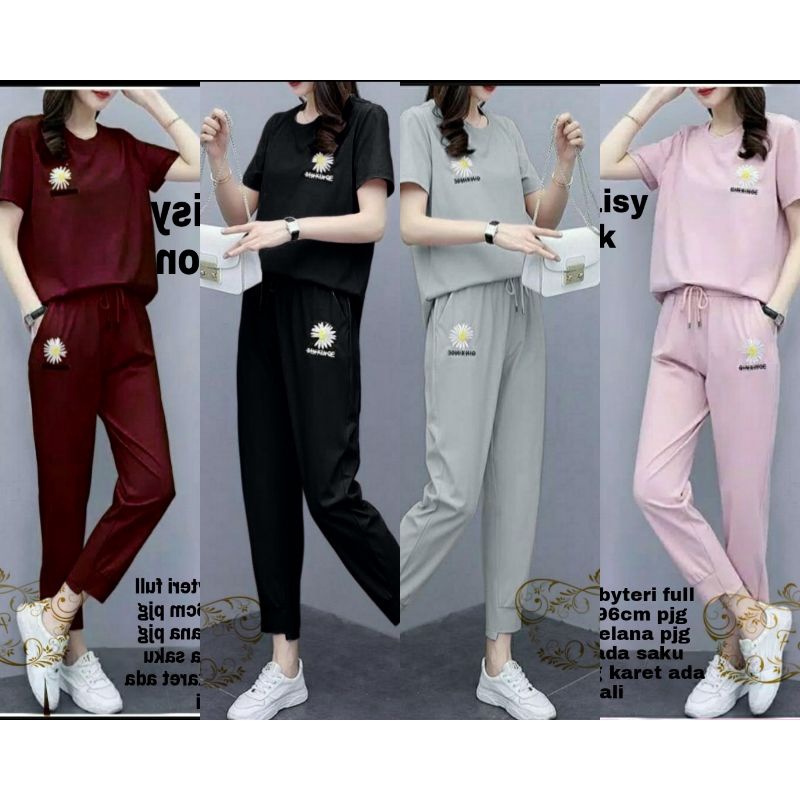 Setelan Set.Daisy SIMPLE SET WANITA / SET KAOS CELANA WANITA /set harian wanita / baju jalan jalan cewe / baju olah raga wanita Korea terbaru