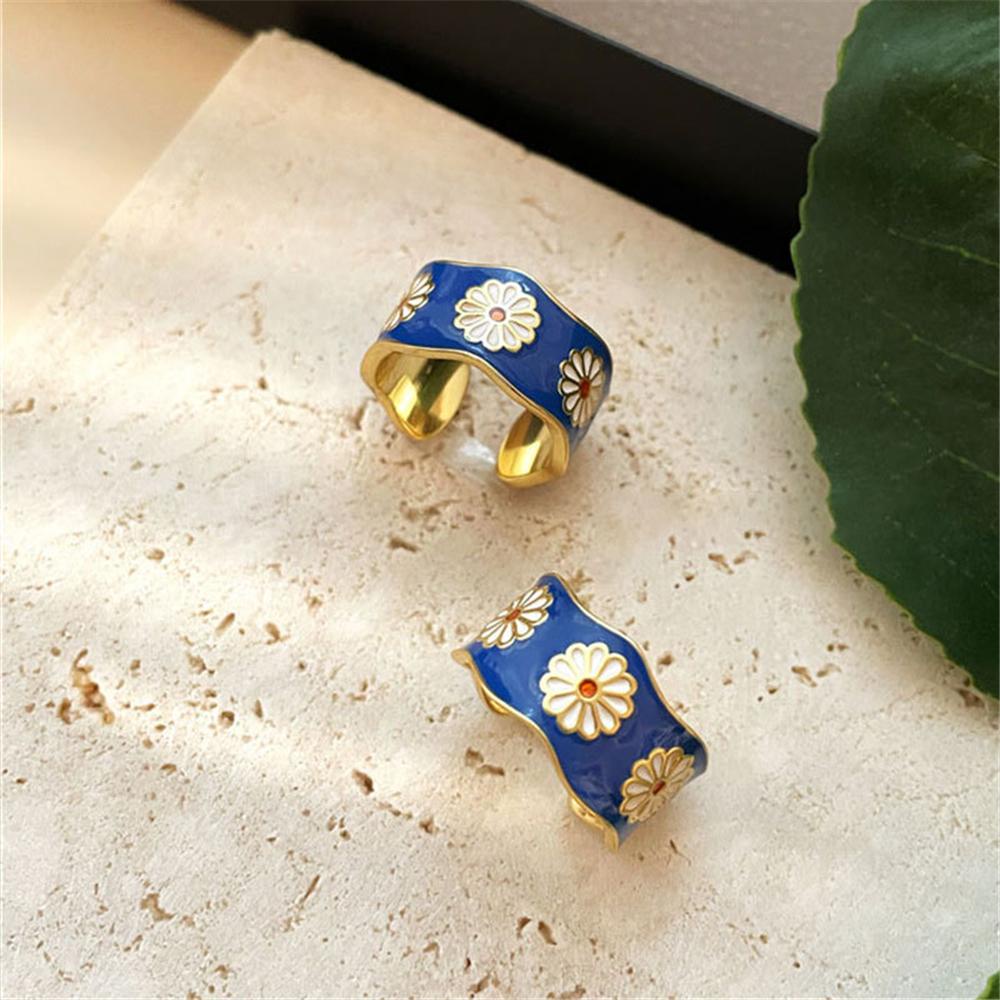 Lily Cincin Wanita Cincin Kawin Biru Segar Dan Elegan Cincin Motif Enamel Kecil