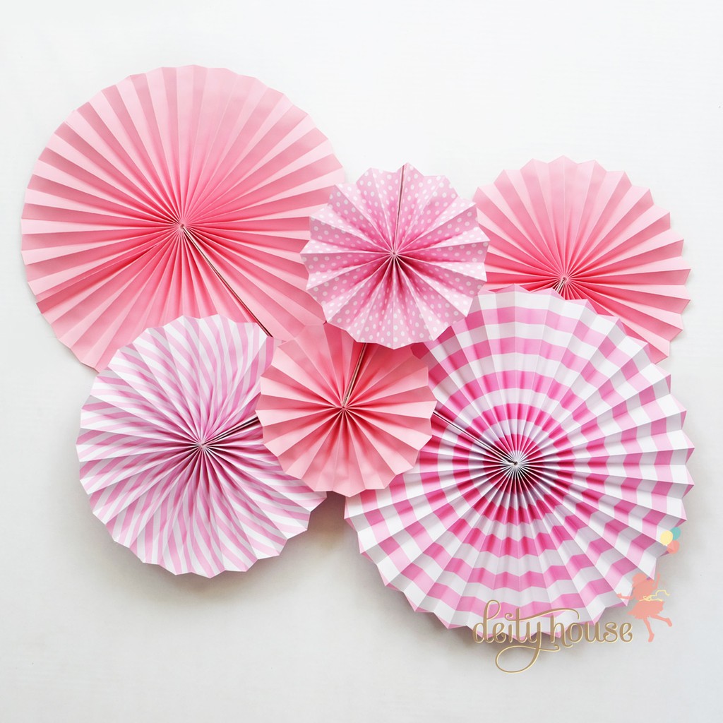 

A SET OF PAPER FAN PINWHEEL - PINK
