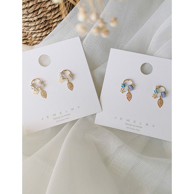 LRC Anting Tusuk Fashion 925 Silver Needle Hollow Flowers Leaves Circle Earrings D98864