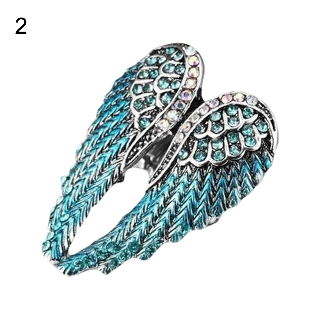Hu Hu Hu Hu Hu Alat Bantu Pasang Kacamata♡ Cincin Wanita Desain Sayap Malaikat Hias Berlian Imitasi Warna Warni Menarik Untuk Hadiah