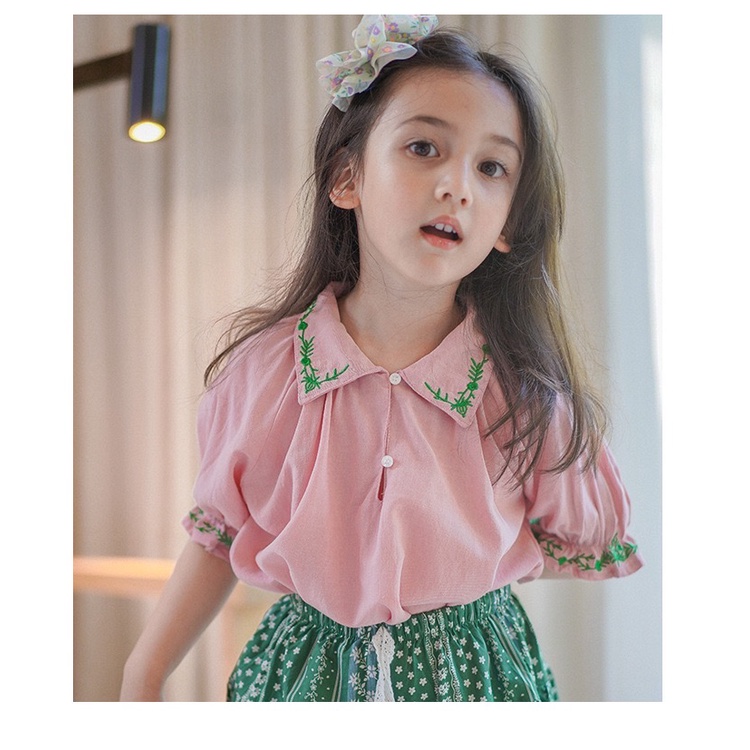 Baju Setelan Anak perempuan Korea Style Import Motif Blus Pink Kulot Hijo