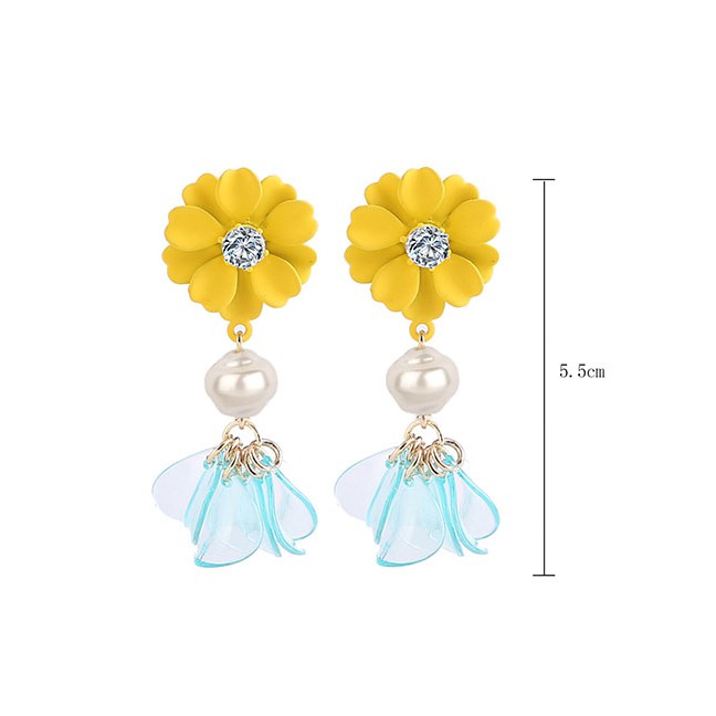 LRC Anting Tusuk Fashion Blue Flower Resin Pearl Earrings D96555