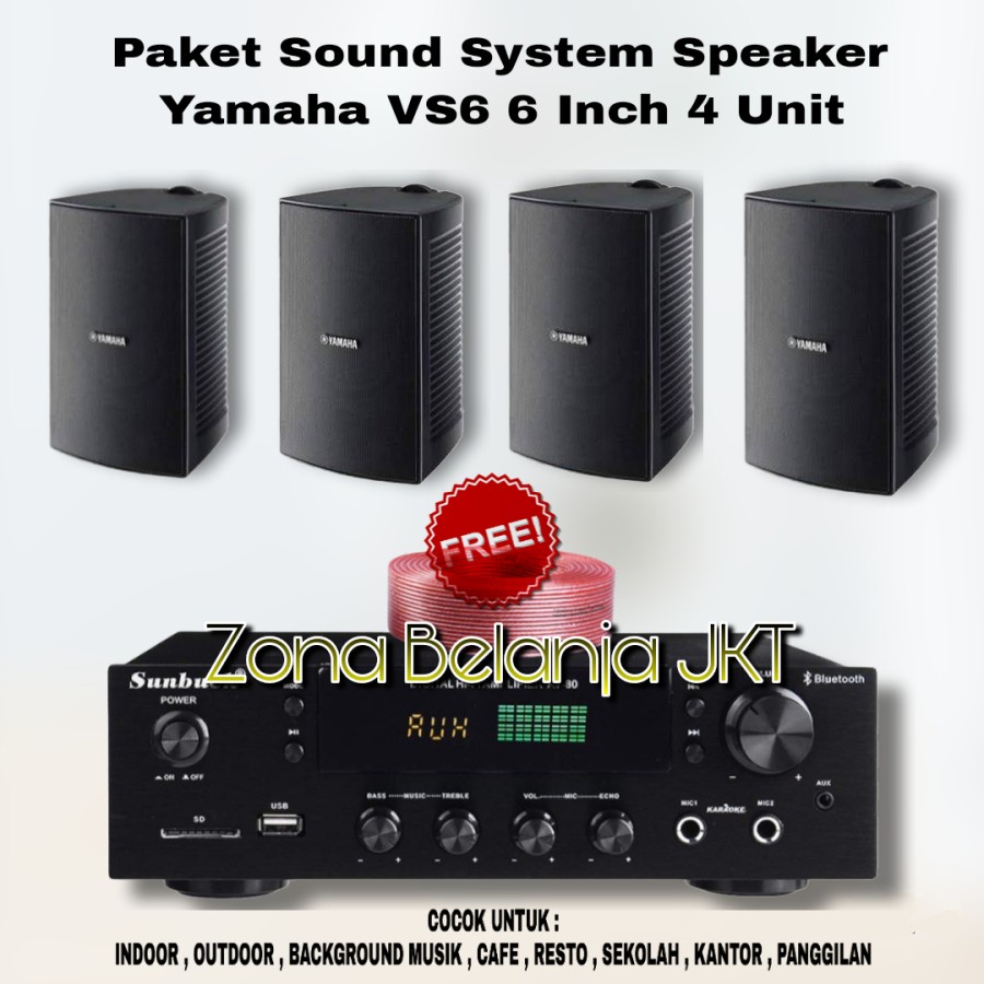 PAKET SOUND SPEAKER YAMAHA VS6 6 INCH SPEAKER CAFE RESTO KARAOKE 4 SPEAKER AMPLIFIER USB BLUETOOTH ( Y-1 )