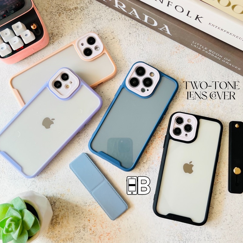 Case Two Tone Pelindung Lensa Kamera Transparan Anti Kotor Tahan Banting Case Iphone X XR XS 11 12 13 Pro Max