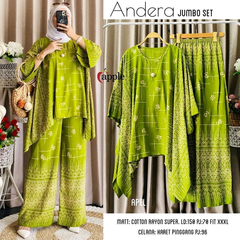 Andera One Set Jumbo Rayon Batik Premium Waka Waka Setelan Wanita Celana Panjang Set Bigsize LD 150 cm