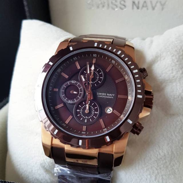 Jam Tangan Pria/Cowok Swiss Navy 6802 SN6802 Black Rose Gold ORIGINAL
