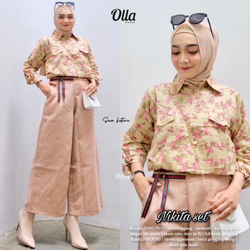 Nikita Set By OLLA • Setelan Wanita • Atasan Blouse Kemeja Celana Panjang Kulot Wanita Set