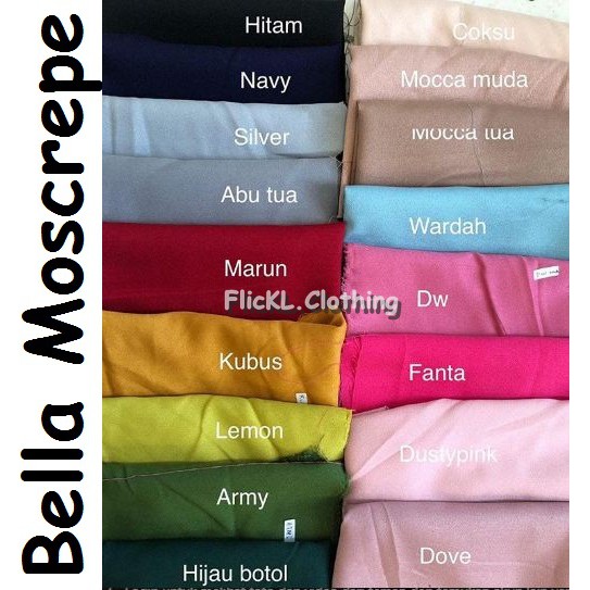 Bahan Kain Bella Moscrepe Jilbab Gamis Muslim Rollan