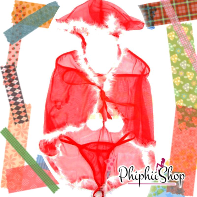 Sexy Santa Kostum Hoodie Costume Christmas Lingerie Dress Set Gstring