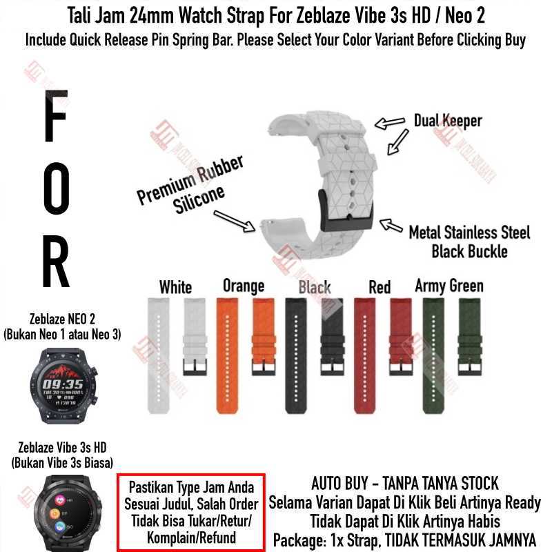 HPF Tali Jam 24mm Watch Strap For Zeblaze Vibe 3S HD / Neo 2 - Rubber Silikon