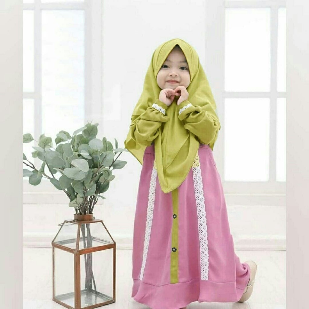 Dress Ennisa + Bergo - Baju Gamis Anak Perempuan - Baju Muslim Anak Perempuan Terbaru