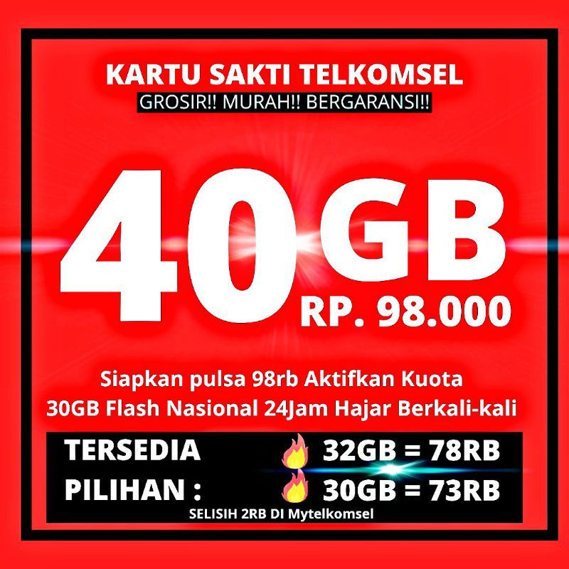 Telkomsel Combo Sakti 40GB Tanpa Pembagian 24 Jam