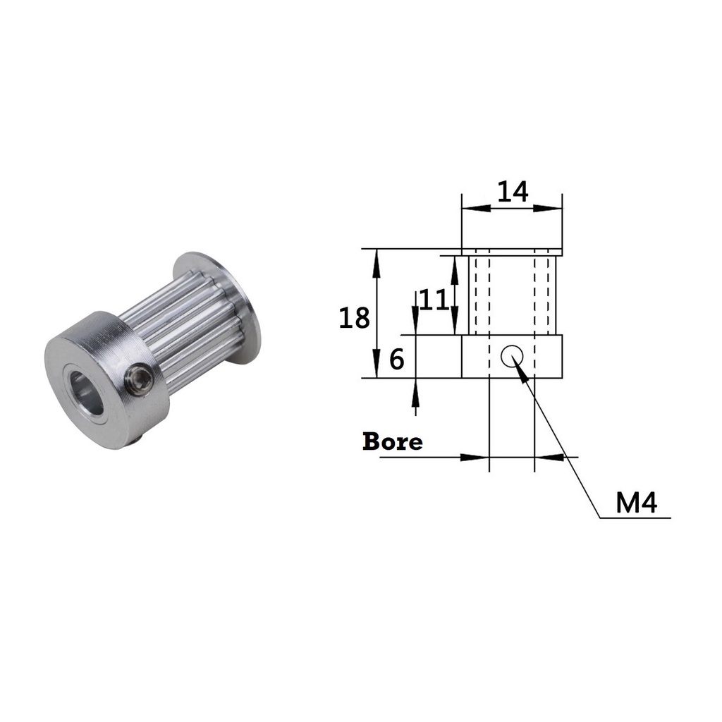 [HAEBOT] GT2 Pulley Timing CNC 16T W10 Bore 3.17 4 5 6 6.35 CNC 3D Printer Lebar 10mm Puley 3D Printer