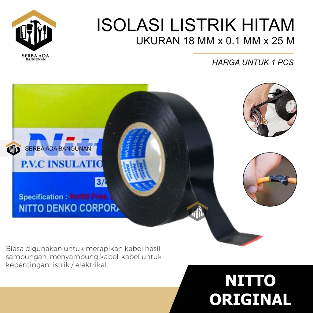 ISOLASI LISTRIK NITO 100% ORIGINAL NIBEL. ELECTRIC TAPE/ ISOLASI HITAM KABAL