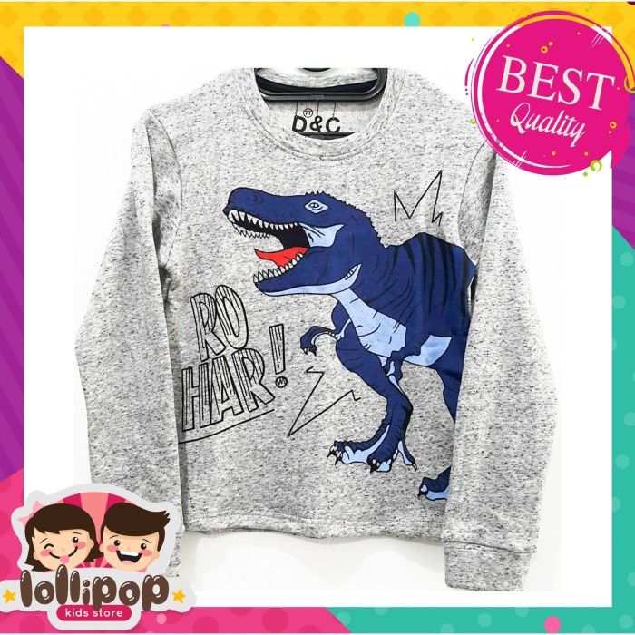 rjt04vt Kaos Anak Murah Lengan Panjang Lollipop Kids Store - Dino Roar Grey - 1-2 Tahun Tgt501Y