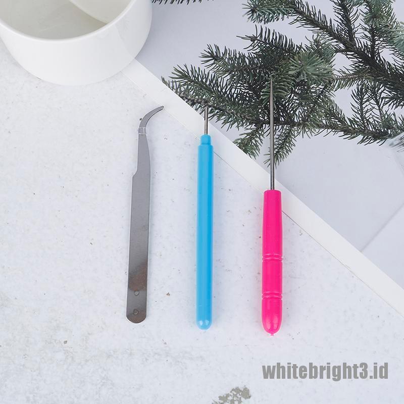 (white3) 3pcs / Set Pen Jarum + Pinset Kertas Quilling DIY