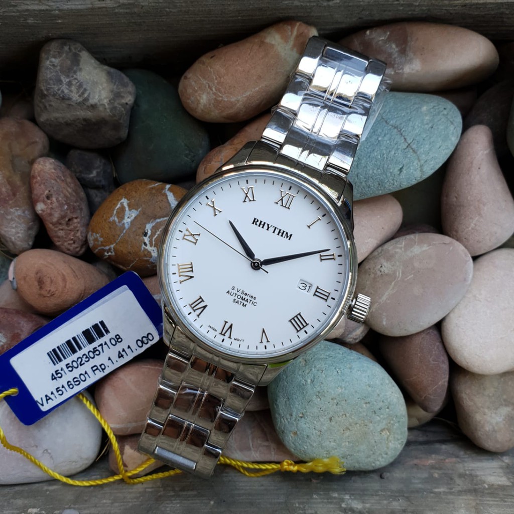 termurah RHYTHM 1516 silver Original (garansi resmi 1 tahun), automatic, all steel, 40mm