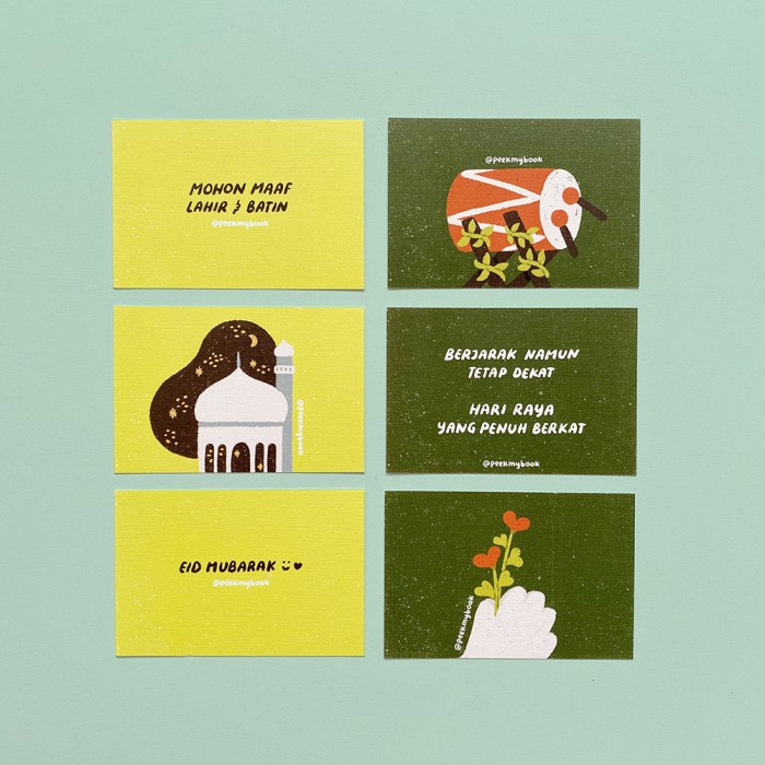 

6 kartu mini Hari Raya Peekmybook / Kartu ucapan mni / Greeting cards untuk Hari Raya Eid Mubarak / Idul Fitri