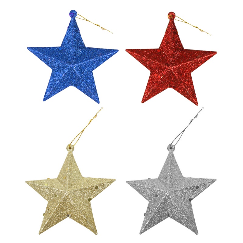 6pcs Ornamen Gantung Bentuk Bintang Glitter Untuk Dekorasi Pohon Natal