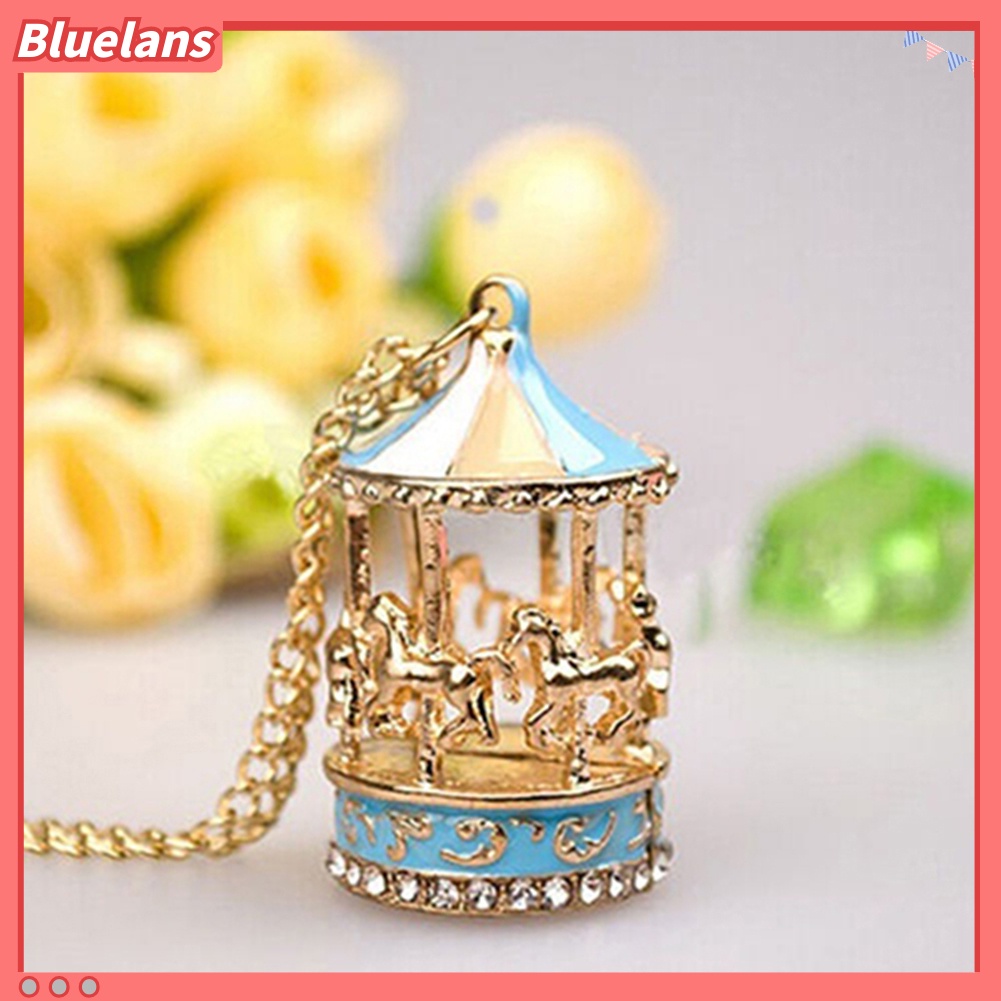 Bluelans Sweet Enamel Carousel Merry Go Round Horse Charm Pendant Sweater Chain Necklace