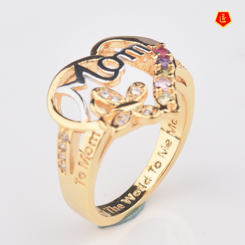 [Ready Stock]Fashion Love Mom Ring European and American Color Separation Exquisite Elegant