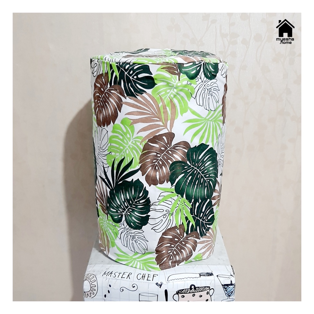Cover Galon Dispenser Atas Sarung Galon Dispenser Bawah Motif Monstera Green