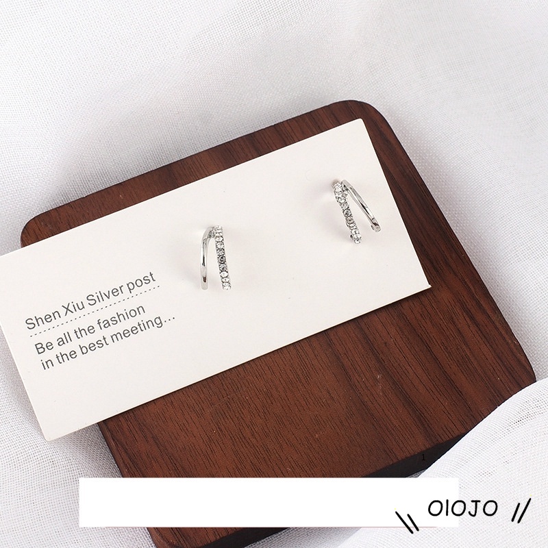 925 Sterling Silver Anting Kecil Fashion Wanita Tindik Setengah Lingkaran Berkedip Berbentuk Cshaped - ol