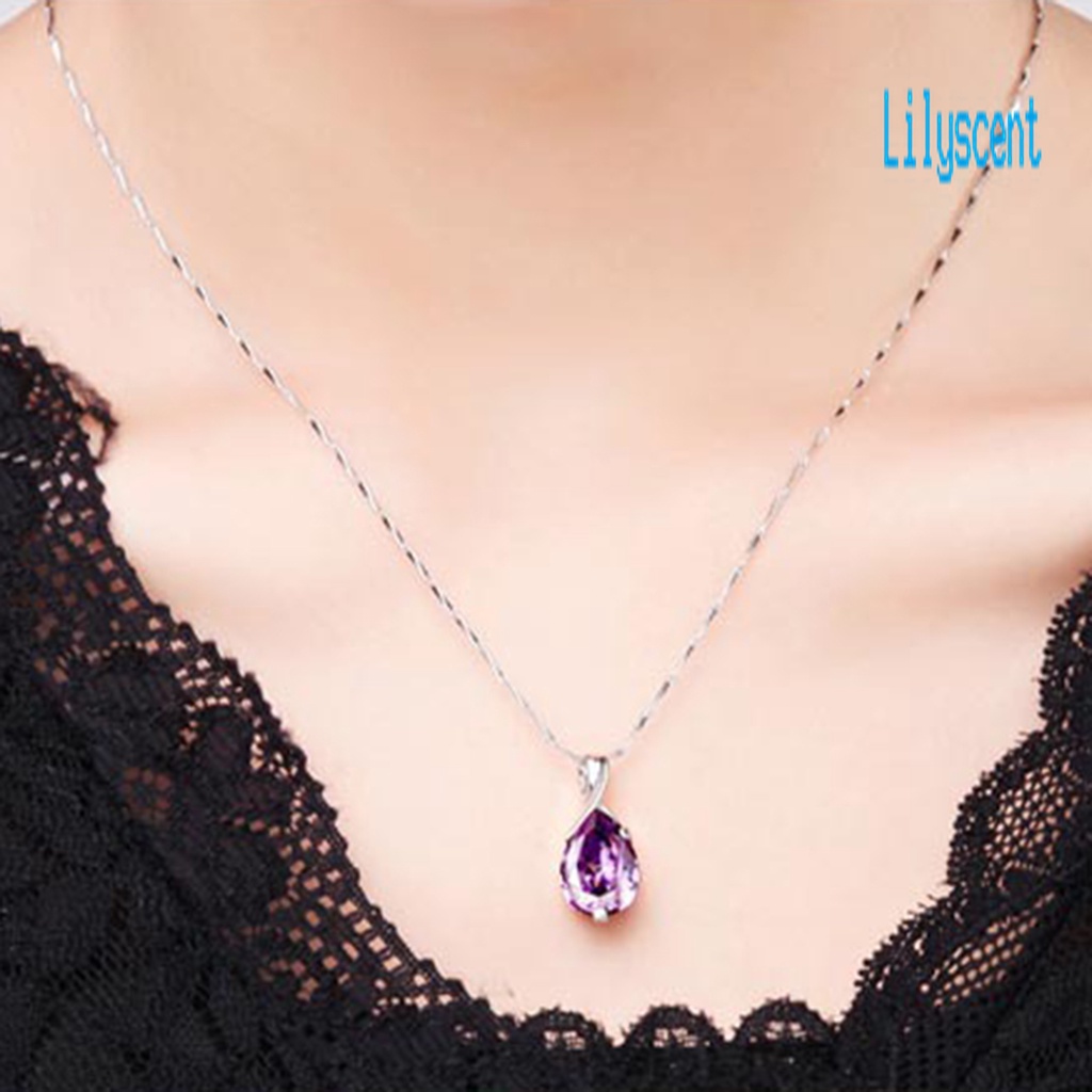 Kalung Liontin Cubic Zirconia Warna Ungu Untuk Wanita