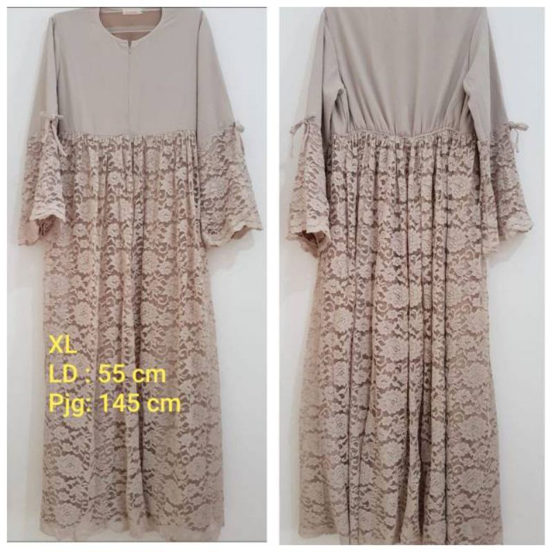LABBAIKA Gamis Brukat Panjang warna Nude Cream size XL