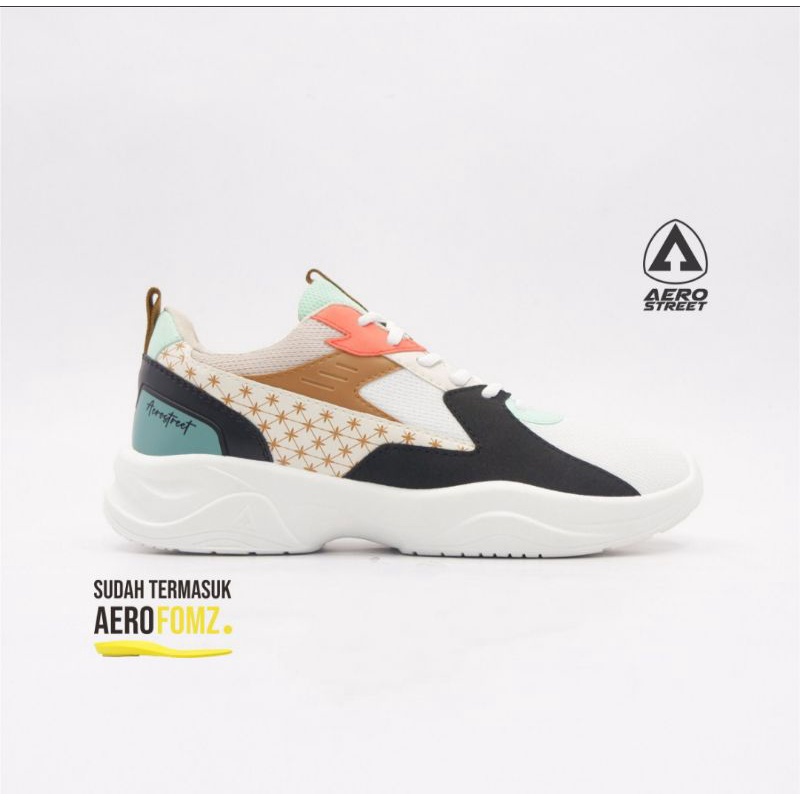 Sepatu Lari Sneakers Pria Wanita Aerostreet Batik Series Putih Coklat Size 38