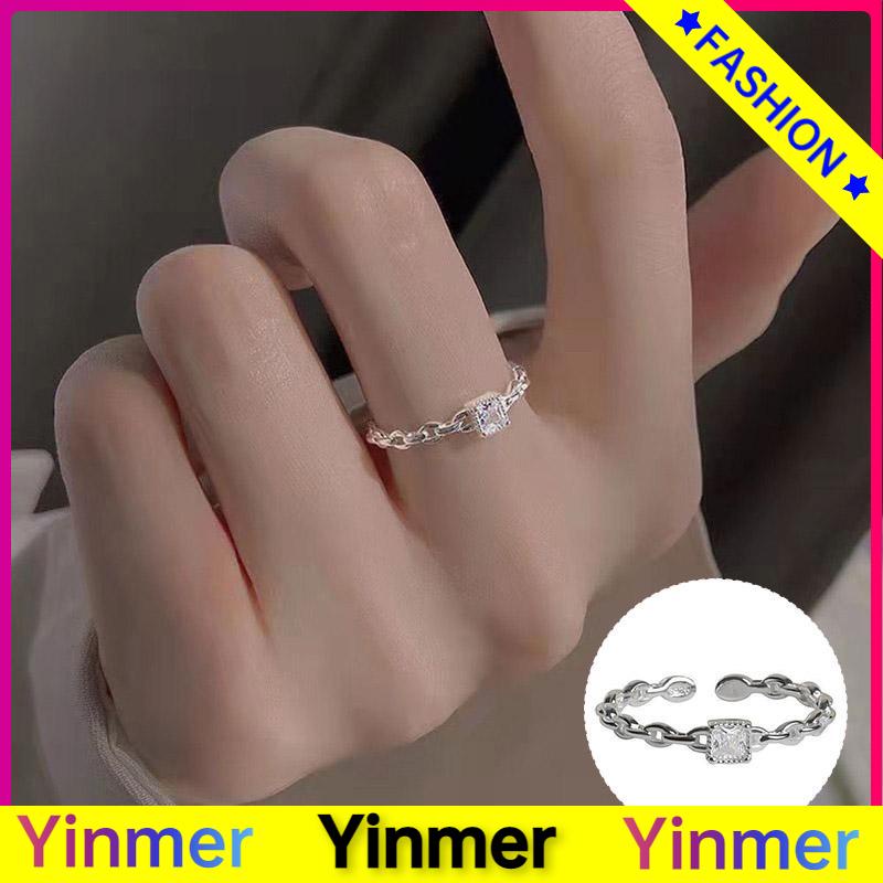 COD✨ Cincin Berlian Persegi Model Terbuka Untuk Wanita-Yinmer