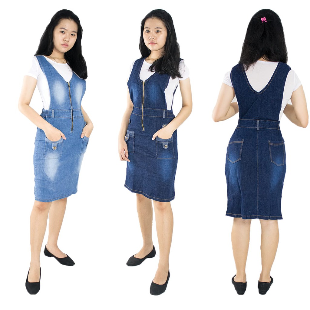 Overall Laika Dress Midi Jeans Wanita