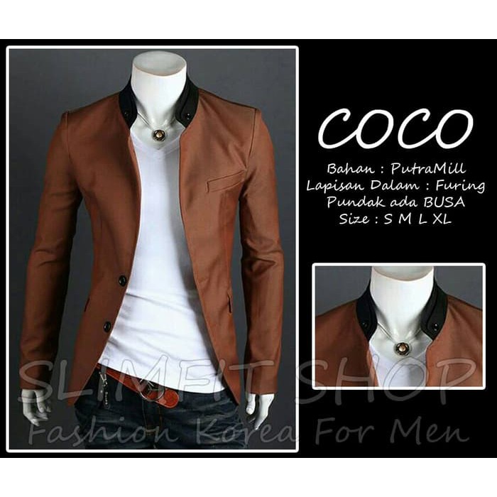 Blazer COCO - Jas Pria Slimfit Korea Cowok Gaul Coklat Terbaru Santai